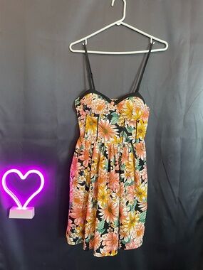 B.O.G Collective Floral cupcake Dress - Black with Pink, Yellow & Green corset